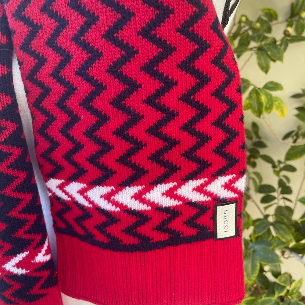 GUCCI Red/Blue—Blue/Red Zaggede Long 2 Tricot 100% Wool Scarf NWT ~ Authentic - Picture 10 of 11